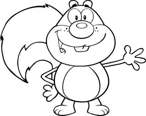 Smiling Cartoon Squirrel Waving Coloring Page